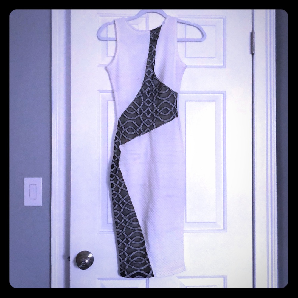 White dress with  black lace cut out
